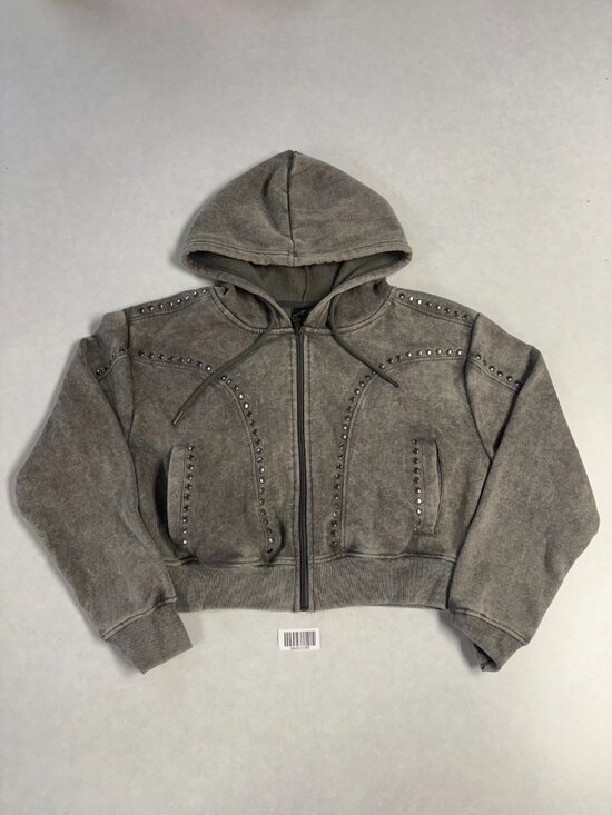 Red Fox Jackets & Blazers - NWT Red Fox Womens Studded Cropped Fleece Full-Zip Hoodie Charcoal Wash Size M